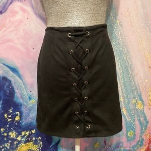 Black velvet mini skirt